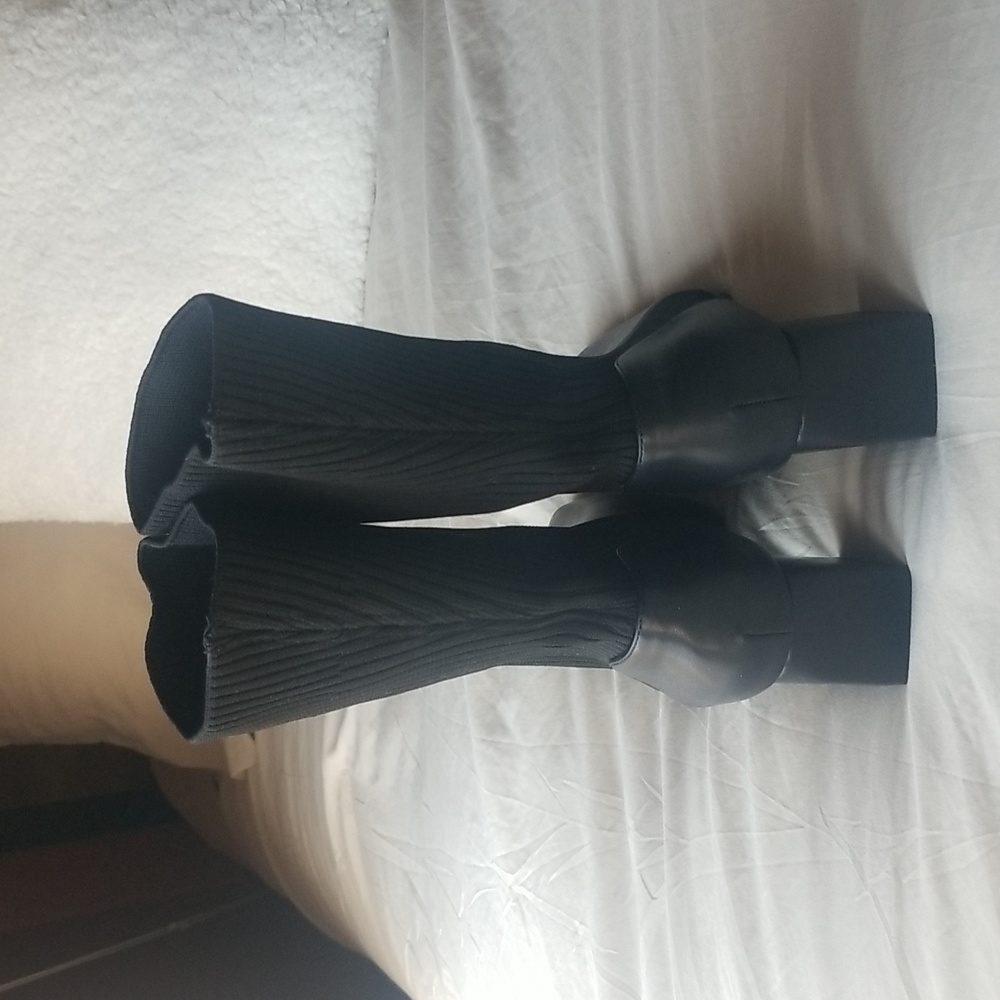 Black square toe heeled sock boots - Picture 3 of 5